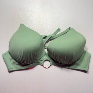 Shade & Shore Push-Up Bikini Top 38D – Sage Green Ring Front Halter Swim Top